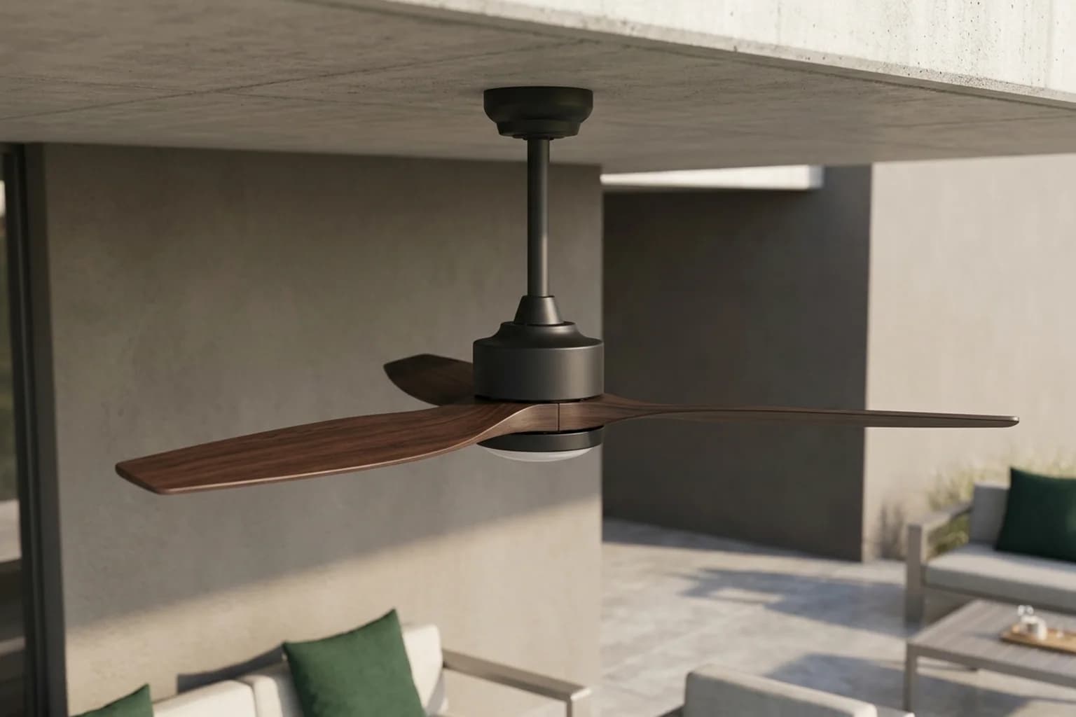 Wet-rated ceiling fans — hero view